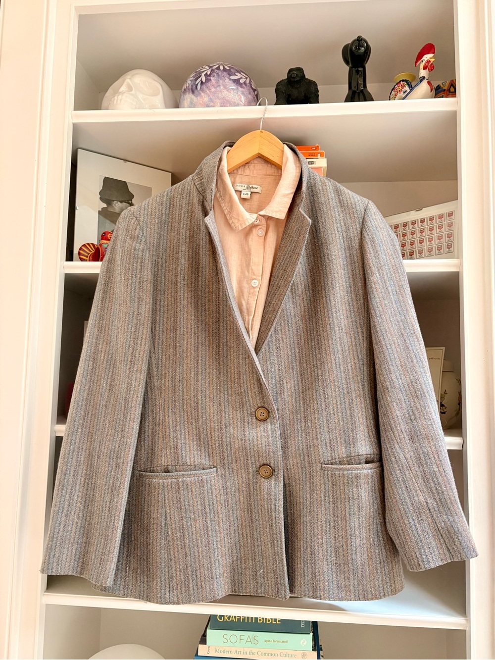 Women's vintage medium Wool blend Blazer - made in Canada & linen LRG top